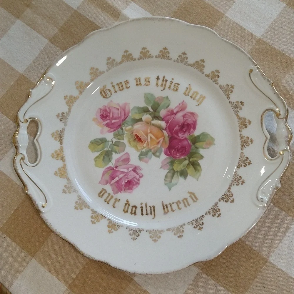 Hand-painted German porcelain roses dish plate tray 11